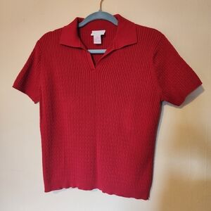 Vintage Crystal Kobe Red Knit Polo Top